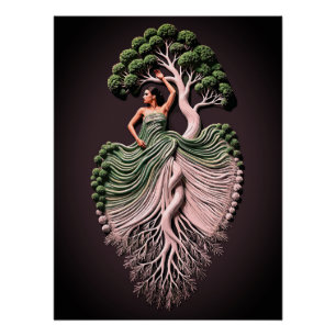 Póster Arte de Parede Mulher Árvore Elegante – 3D Inspira