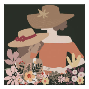 Póster Arte de Parede Mulheres Boho Minimalistas com Chap