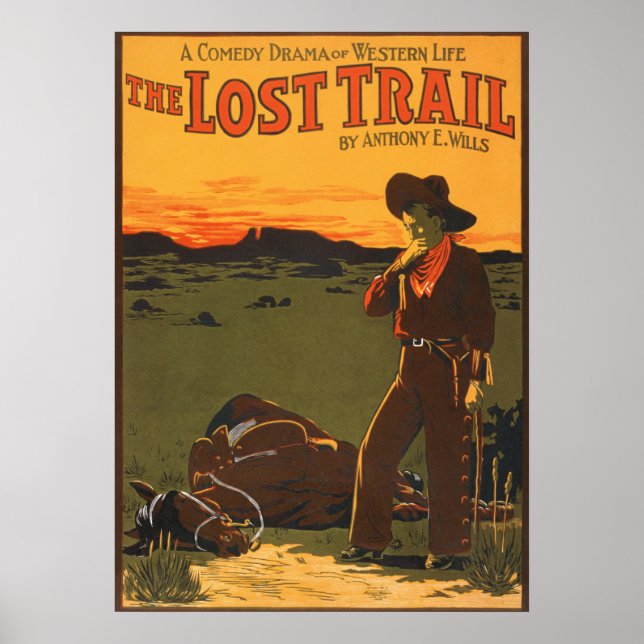 Poster Arte de Parede Ocidental do Pôr do Sol de Cowboy e (Frente)