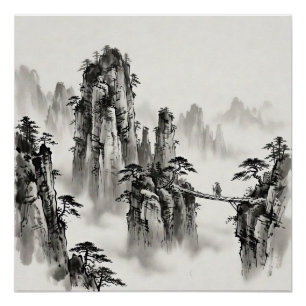 Póster Arte de Parede Paisagem a Nanquim de Zhangjiajie C