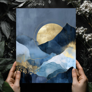 Poster Arte de Parede Paisagem Abstrata Moderna Azul Mari