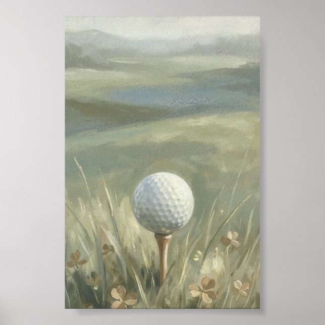 Poster Arte de Parede Paisagem com Bola de Golfe no Tee (Frente)