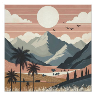 Póster Arte de Parede Paisagem de Montanha Boho