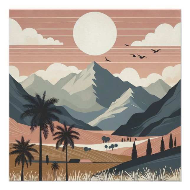 Póster Arte de Parede Paisagem de Montanha Boho (Frente)