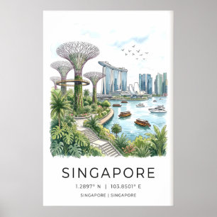 Poster Arte de Parede Paisagem Urbana Singapura Marina Ba