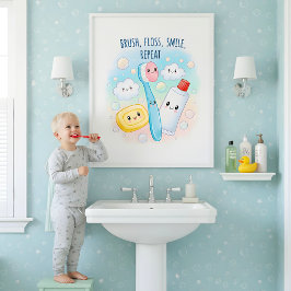 Poster Arte de Parede para Banheiro Infantil Escove, Pass
