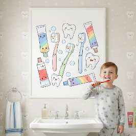 Poster Arte de Parede para Banheiro Infantil Festa da Esc