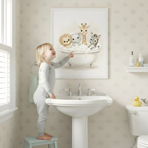 Poster Arte de Parede para Banheiro Infantil Safari