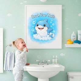 Poster Arte de Parede para Banheiro Infantil Tubarão Spla