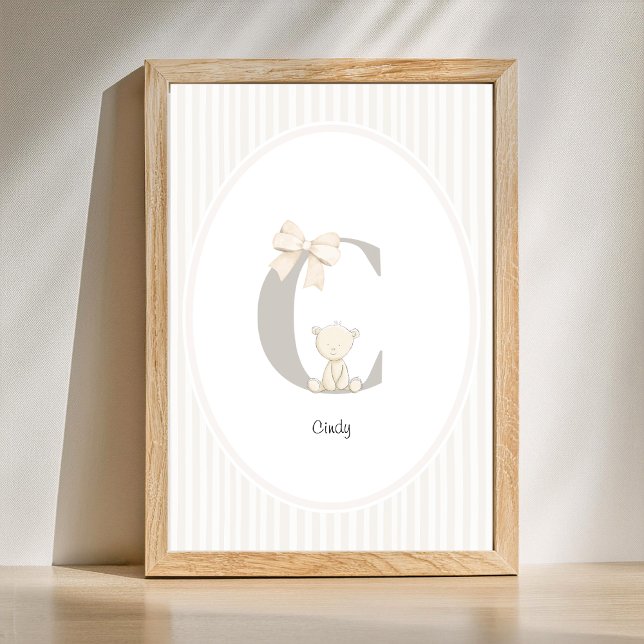 Poster Arte de Parede para Berçário com Letra Personaliza (Letter C Nursery Wall Art - Custom Baby Name Print)