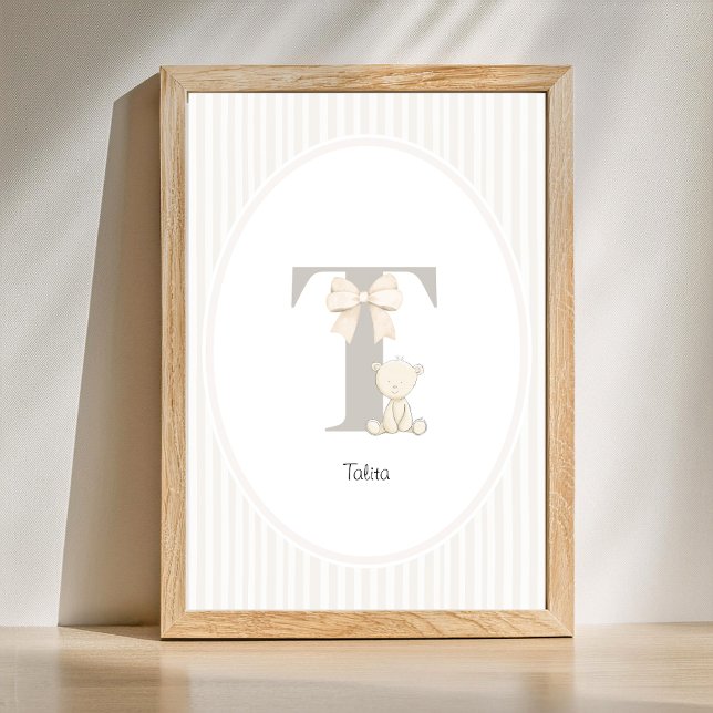 Poster Arte de Parede para Berçário com Letra T - Impress (Letter T Nursery Wall Art - Custom Baby Name Print)