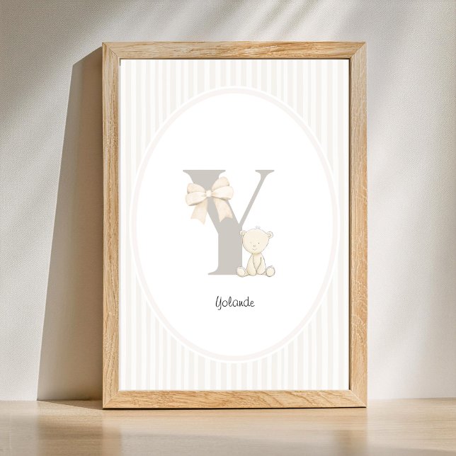 Poster Arte de Parede para Berçário com Letra Y - Impress (Letter Y Nursery Wall Art - Custom Baby Name Print)
