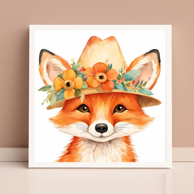 Poster Arte de Parede para Berçário da Raposa Bebê Floral (Criador carregado)