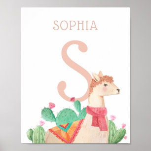 Poster Arte de Parede para Berçário de Alpaca. Nome e Ini