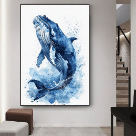 Poster Arte de Parede para Berçário de Baleia em Aquarela