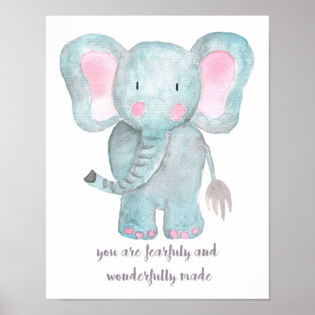 Poster Arte de Parede para Berçário de Elefante Bebê (Frente)
