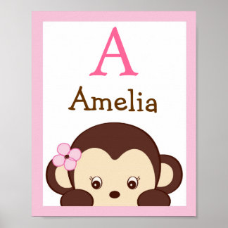 Póster Arte de Parede para Berçário de Menina Macaco Mod 