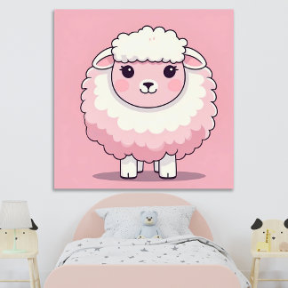 Poster Arte de Parede para Berçário de Ovelha Rosa Fofa I
