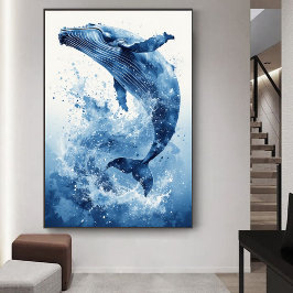 Poster Arte de Parede para Berçário de Praia com Baleia e