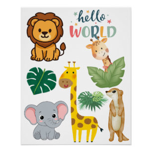 Póster Arte de Parede para Berçário dos Amigos do Safari 
