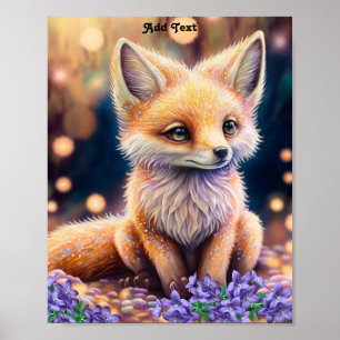 Poster Arte de Parede para Berçário Flores Roxas Raposa C