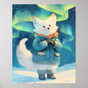 Poster Arte de Parede para Berçário Raposa Ártica Com Aur