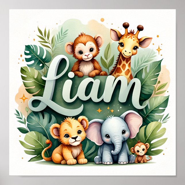 Poster Arte de Parede para Berçário Safari Liam (Frente)