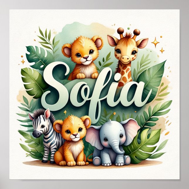 Poster Arte de Parede para Berçário Sofia Safari (Frente)