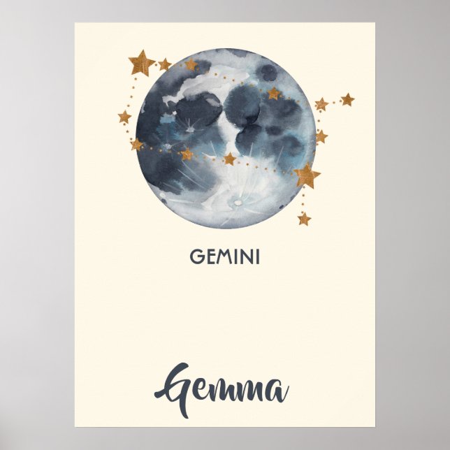 Poster Arte de Parede para Berçário Zodíaco Gêmeos Celest (Frente)