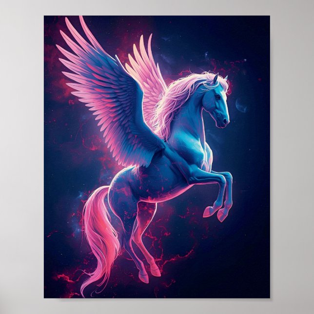 Poster Arte de Parede Pegasus Cósmico – Azul Neon (Frente)