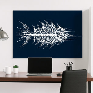 Poster Arte de Parede Peixe Branco Glitch Pixel