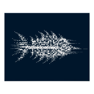 Póster Arte de Parede Peixe Branco Glitch Pixel