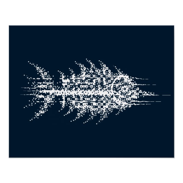 Póster Arte de Parede Peixe Branco Glitch Pixel (Frente)