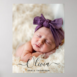 Poster Arte de Parede Personalizada com Nome do Bebê e Fo