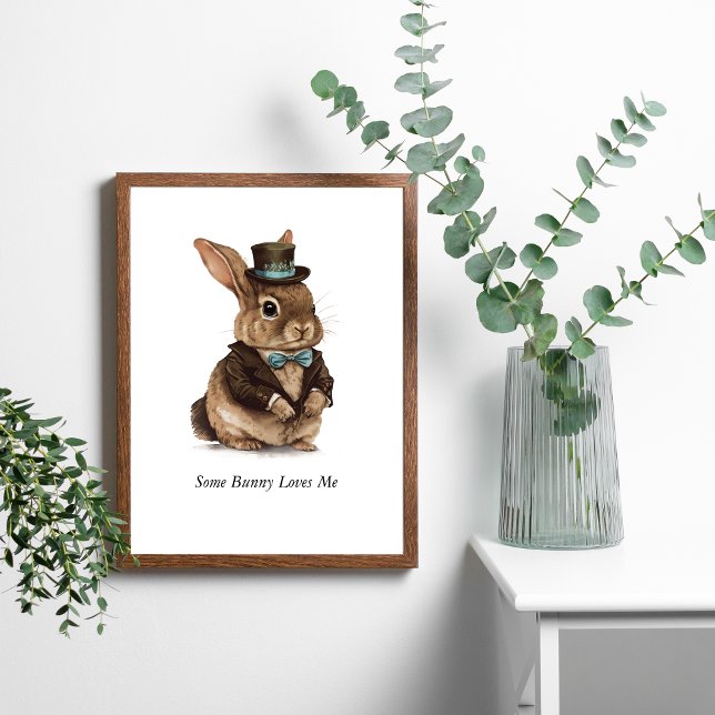 Poster Arte de Parede Personalizada de Coelho para Berçár (Adorable Bunny Dressed in Top  Hat Jacket and bow tie. Personalize it.)