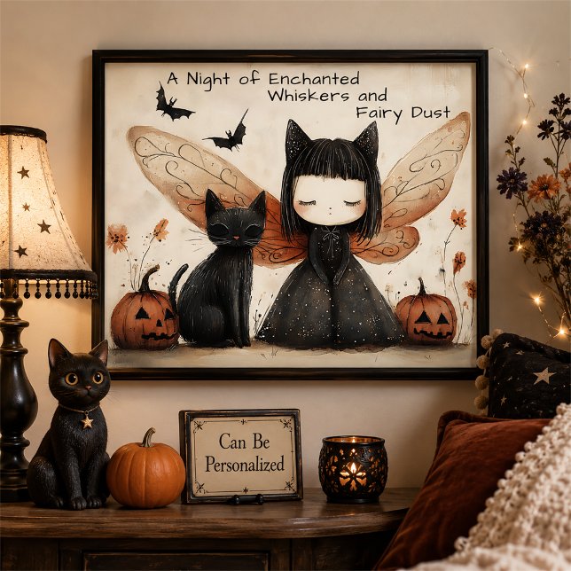 Poster Arte de Parede Personalizada de Fada e Gato Whimsi (Criador carregado)