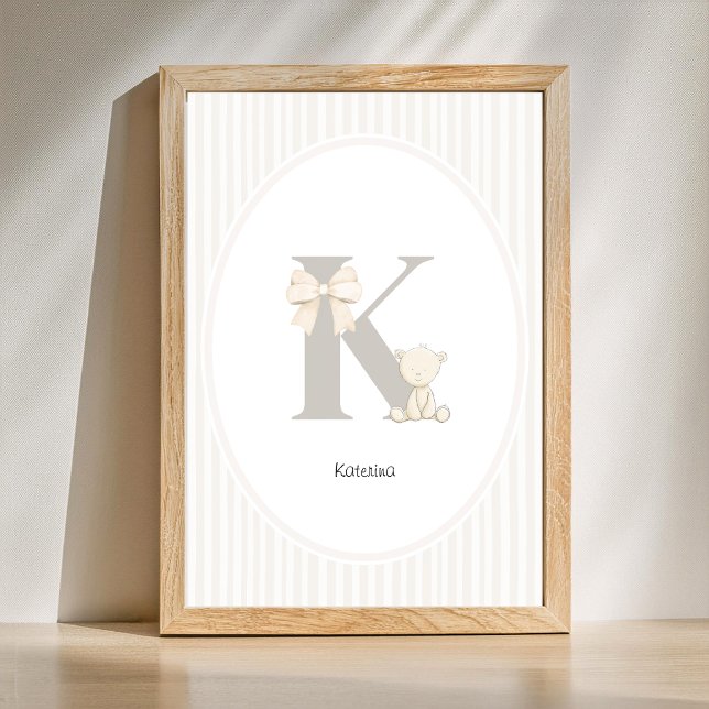 Poster Arte de Parede Personalizada para Berçário com Let (Letter K Nursery Wall Art - Custom Baby Name Print)