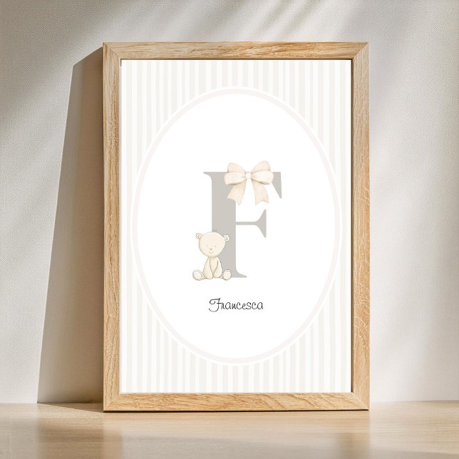 Poster Arte de Parede Personalizada para Berçário com Let (Letter F Nursery Wall Art - Custom Baby Name Print)