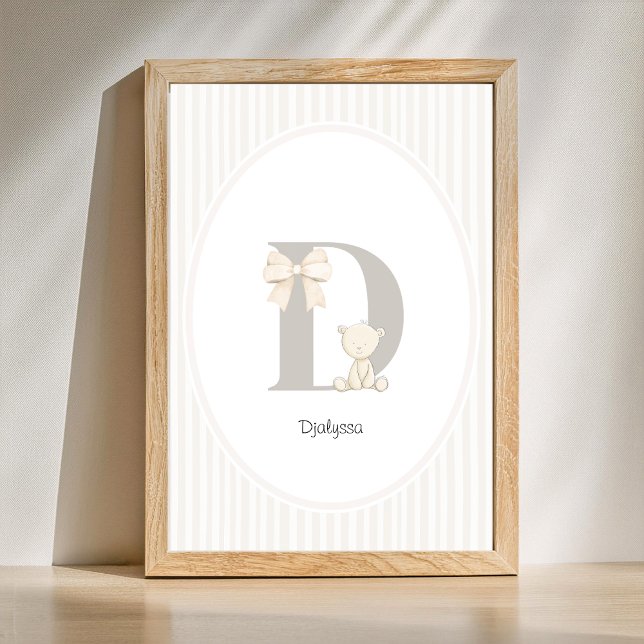 Poster Arte de Parede Personalizada para Berçário com Let (Letter D Nursery Wall Art - Custom Baby Name Print)