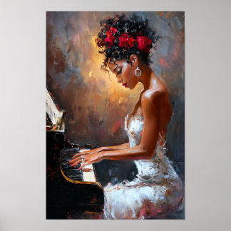 Poster Arte de Parede Pianista Mulher Negra | Afrocentric