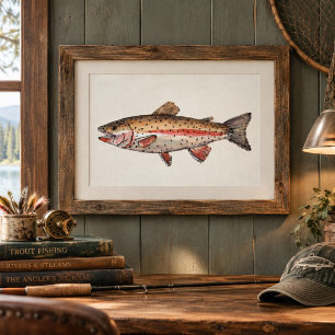 Poster Arte de parede pintura aquarela vintage truta arco
