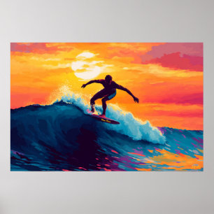 Poster Arte de Parede Pop Art Surfando o Pôr do Sol – Pil
