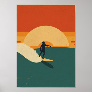 Poster Arte de Parede Pôr do Sol Costeiro Surf Retro