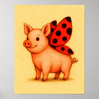 Poster Arte de Parede Porca Ladypig, Asas de Joaninha Por