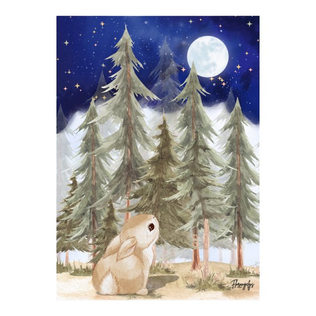 Poster Arte de parede pôster do Coelho  Noite Estrelada (Bunny Wall art Poster Starry Night)