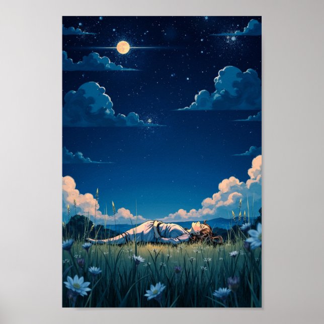 Poster Arte de Parede Prado Anime Noturna Estrelada (Frente)