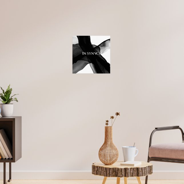 Poster Arte de Parede Preta e Abstrato Branco "Em Sincron (Sala de Estar 3)