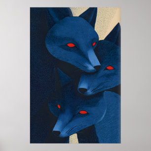 Poster Arte de Parede Raposa Azul Em Camadas - Gráfico Gr