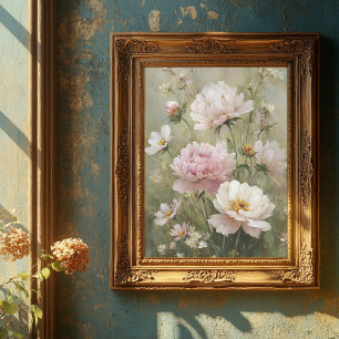 Poster Arte de parede rosa pastel de flores silvestres ro