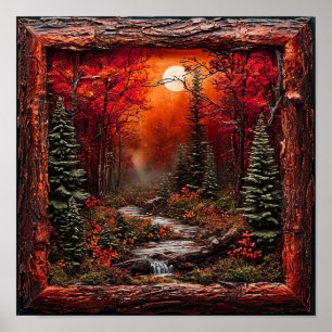 Poster Arte de Parede Rústica de Floresta Vermelha